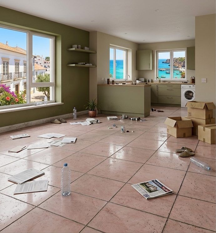 Ceramic tile floor with dull tiles and grey grout